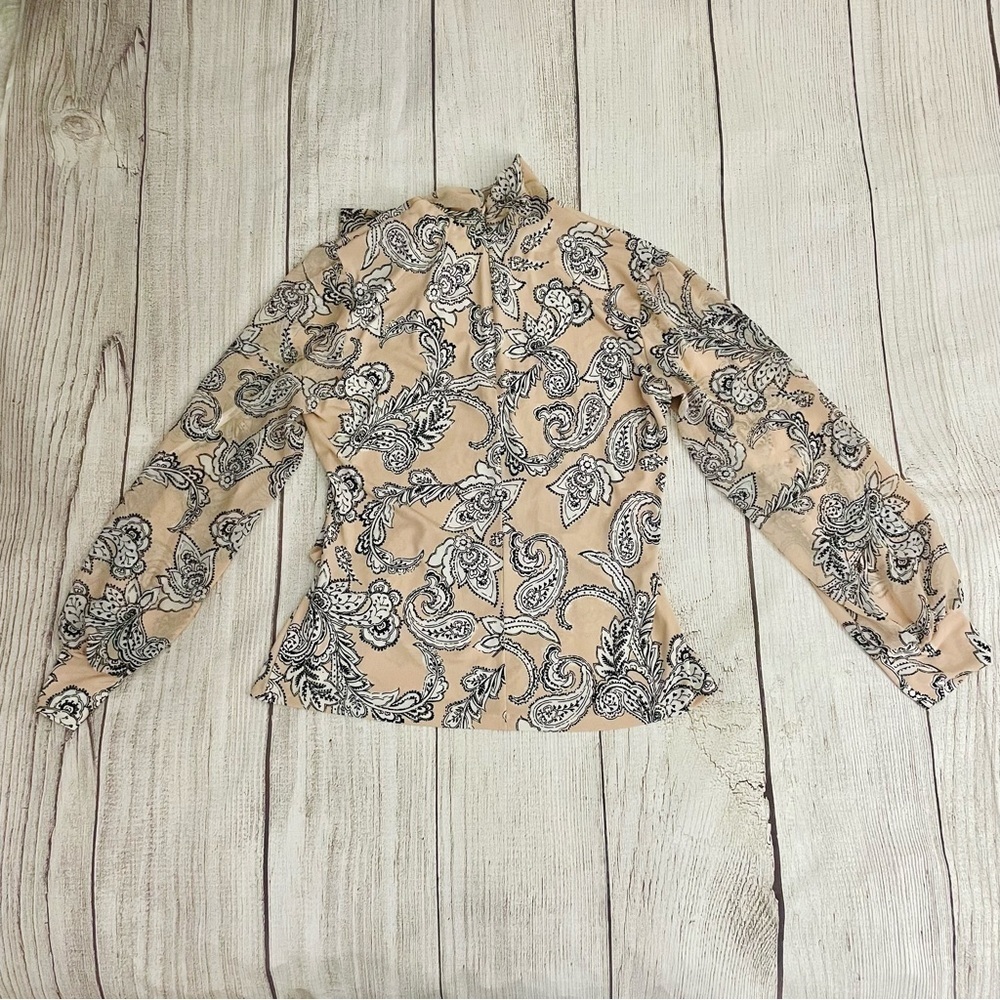CALVIN KLEIN Women’s Long Sleeve Blouse Paisley Pink Black White Size Small - Picture 6 of 10